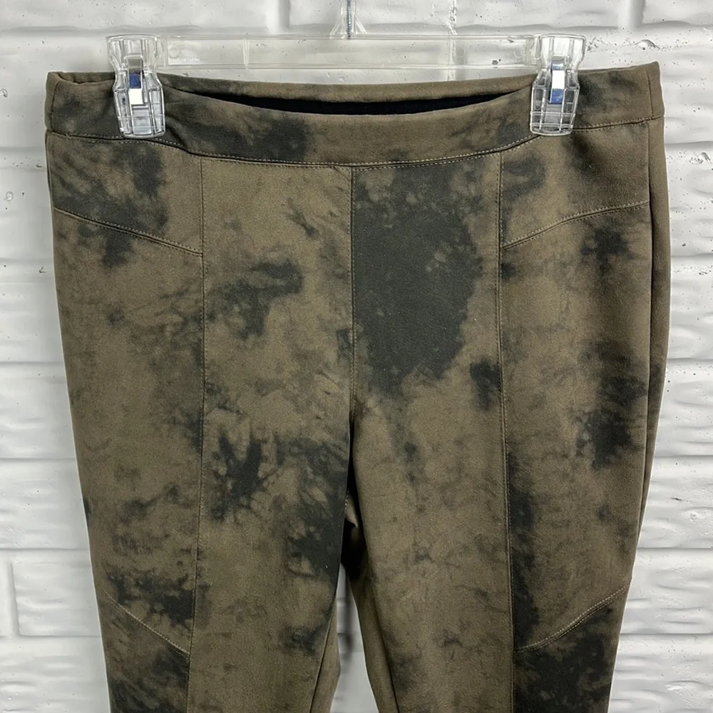 TAHARI Faux Leather jegging Tie Dye Olive Green Black size medium
